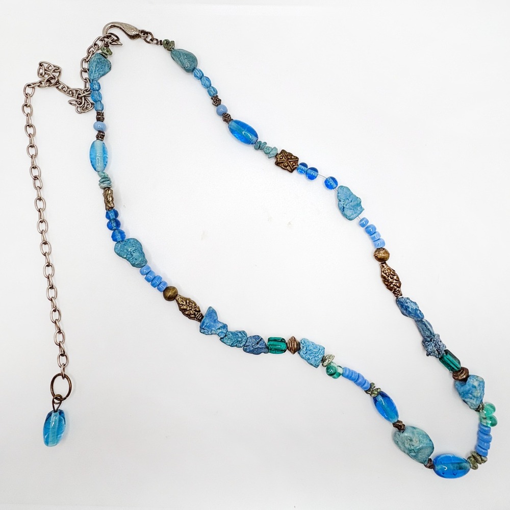 Vintage Turquoise-Tone Beaded Statement Necklace / Convertible Waist Belt, Extra - Picture 2 of 3